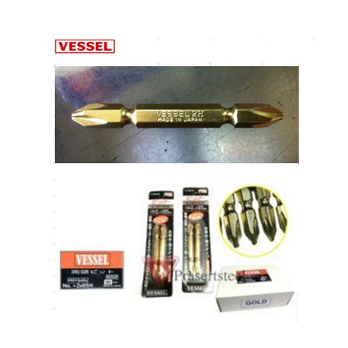 SKI - สกี จำหน่ายสินค้าหลากหลาย และคุณภาพดี | VESSEL ดอกไขควงลมสีทอง #CM-142665 (+)(-) 2x65 (2ดอก/แพ็ค)
